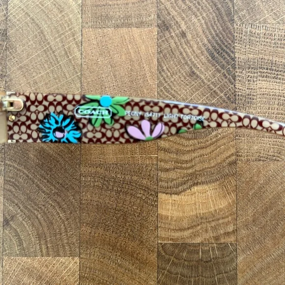 Coach Tortoiseshell Sunglasses with Floral Temples on inside - Brown - Picture 3 of 4